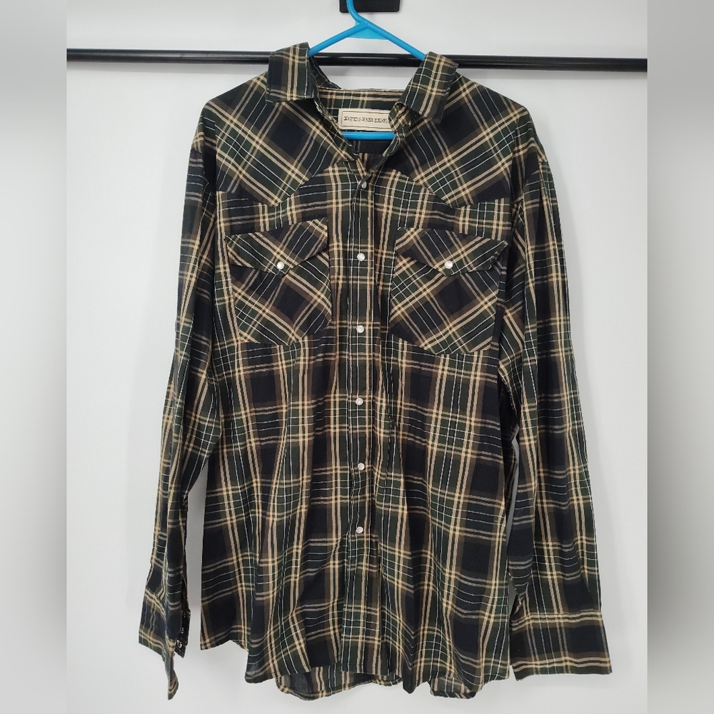 Bit & Bridle Dark Green and Black Plaid Button-Up Shirt Size Mens X Large